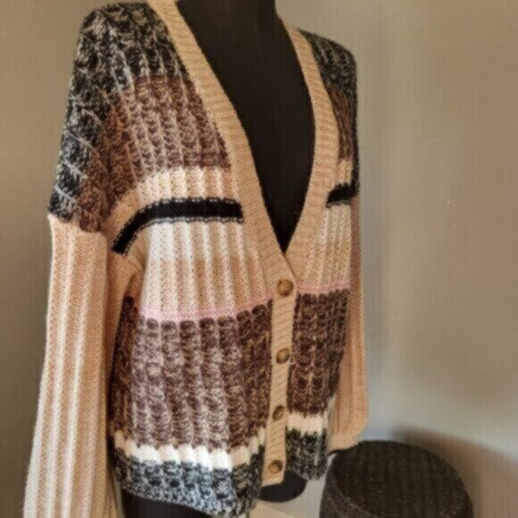 Soya Concept Puff Sleeve Oversized Cardigan Sweater NWT Sz Large - Picture 5 of 10